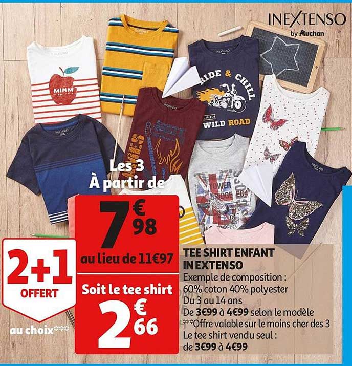 tee shirt enfant in extenso 2+1 offert