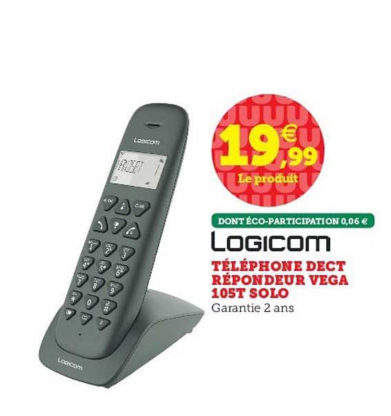 téléphone dect répondeur vega 105t solo logicom