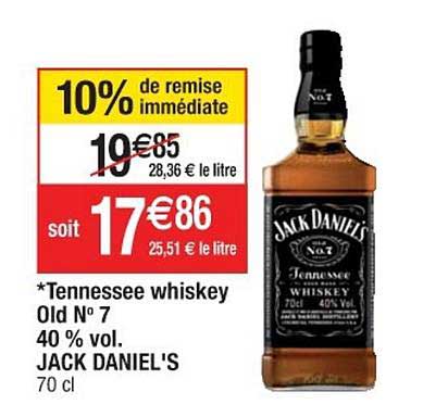tennessee whiskey old n°7 40% vol. jack daniel's 10% de remise immédiate