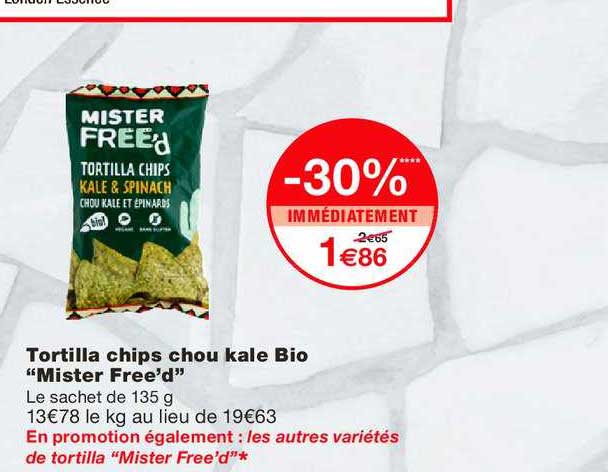 tortilla chips chou kale bio mister free'd -30% immédiatement