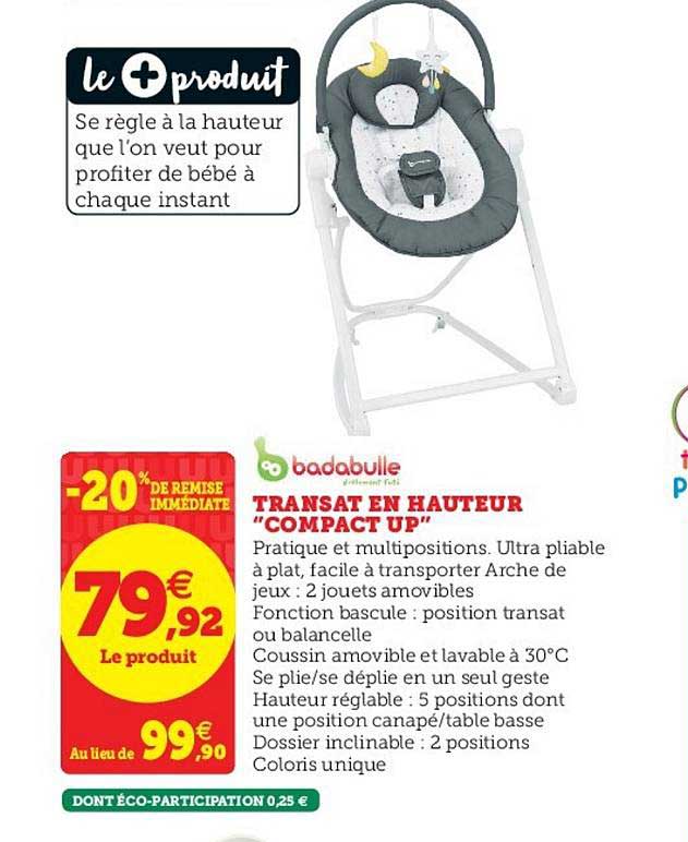 transat en hauteur compact up badabulle -20% de remise immédiate