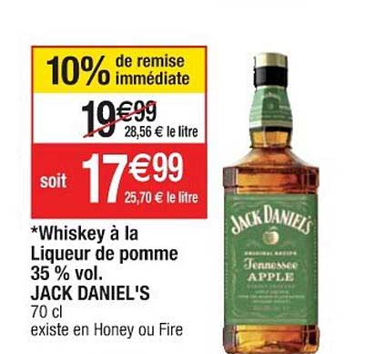 whiskey à la liqueur de pomme 35% vol. jack daniel's 10% de remise immédiate