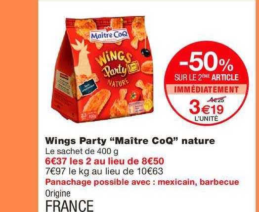 wings party nature maître coq  -50% sur le 2e
