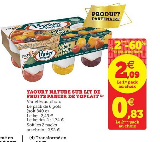 Yaourt Nature Sur Lit De Fruits Panier De Yoplait Le 2e à -60%