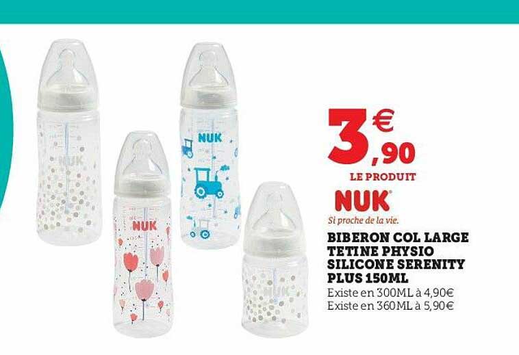 biberon col large tetine physio silicone serenity plus 150ml