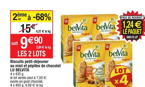 biscuits petit-déjeuner au miel et pépites de chocolat lu belvita
