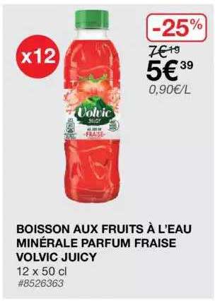 boisson aux fruits à l'eau minérale parfum fraise volvic juicy