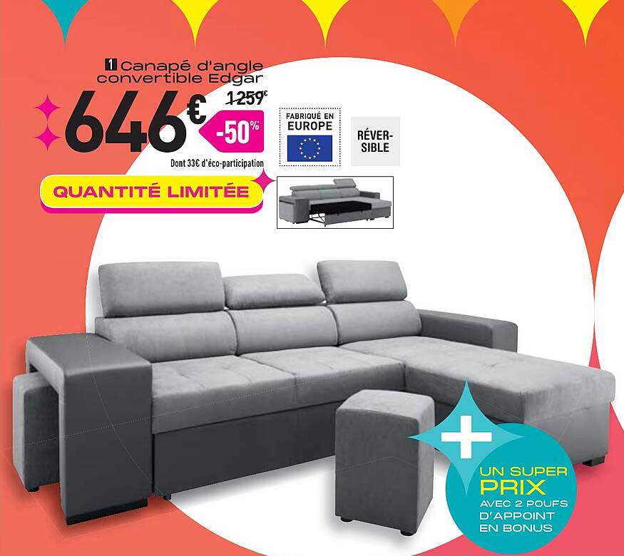canapé d'angle convertible edgar