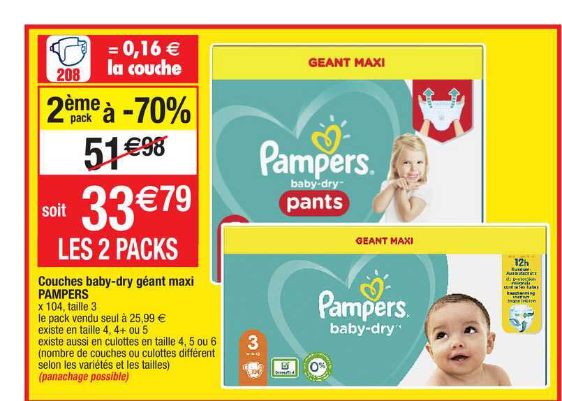 couches baby-dry géant maxi pampers