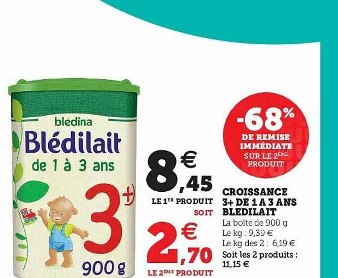croissance 3+ de 1 à 3 ans blédilait