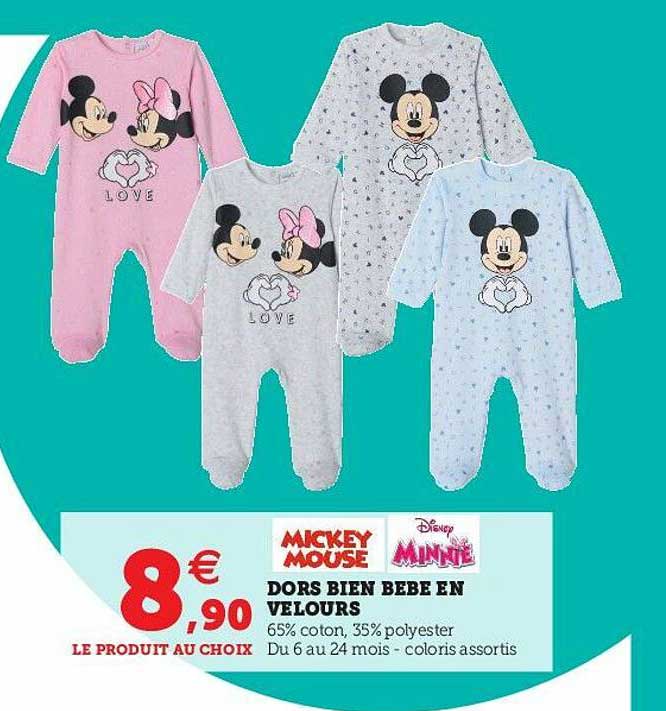 dors bien bébé en velours mickey mouse, disney minnie
