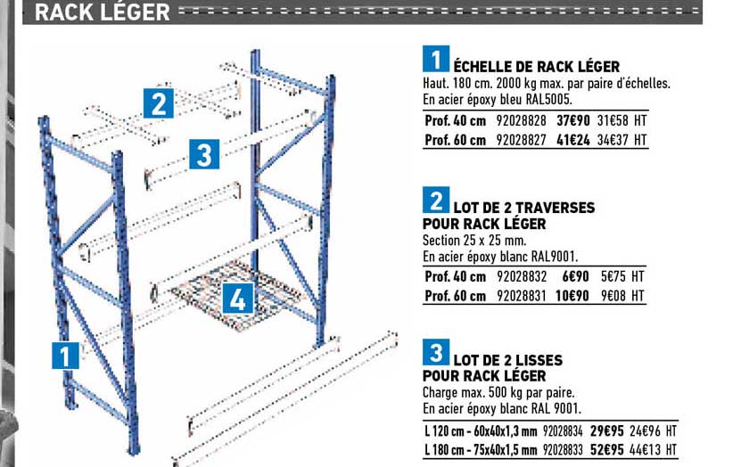 échelle de rack léger lot de 2 traverses pour rack léger lot de lisses pour rack léger