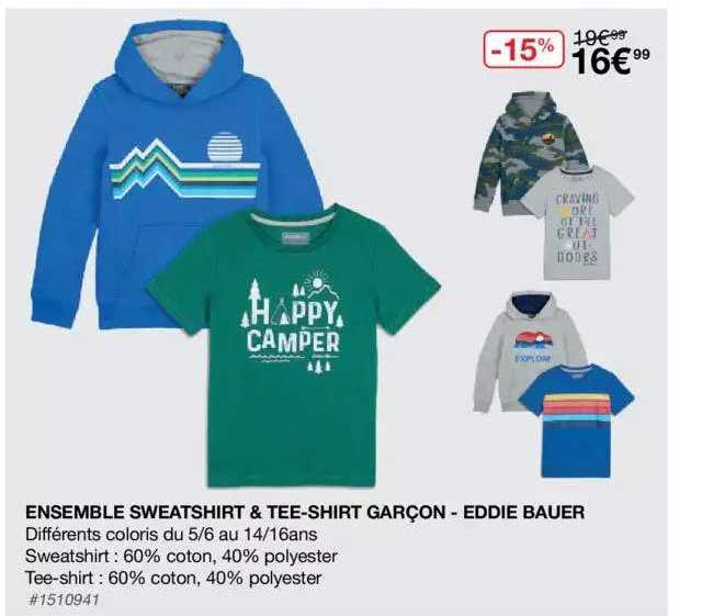 ensemble sweatshirt & tee-shirt garçon - eddie bauer