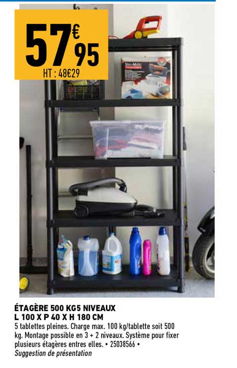étagère 500 Kg Niveaux L 100 X P 40 X H 180 Cm