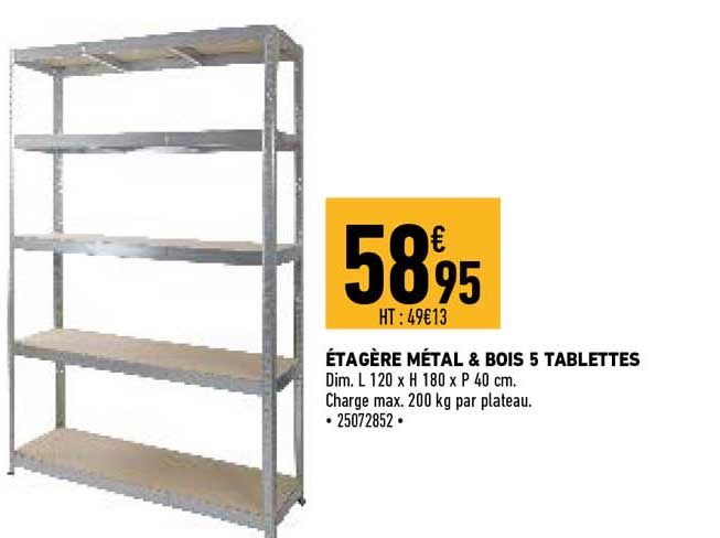étagère Métal & Bois 5 Tablettes