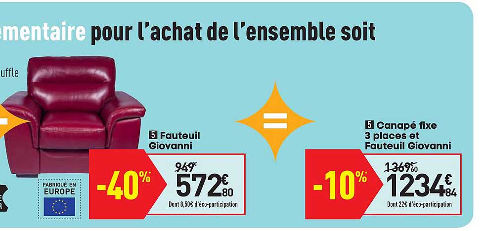 fauteuil giovanni, canapé fixe 3 places et fauteuil giovanni