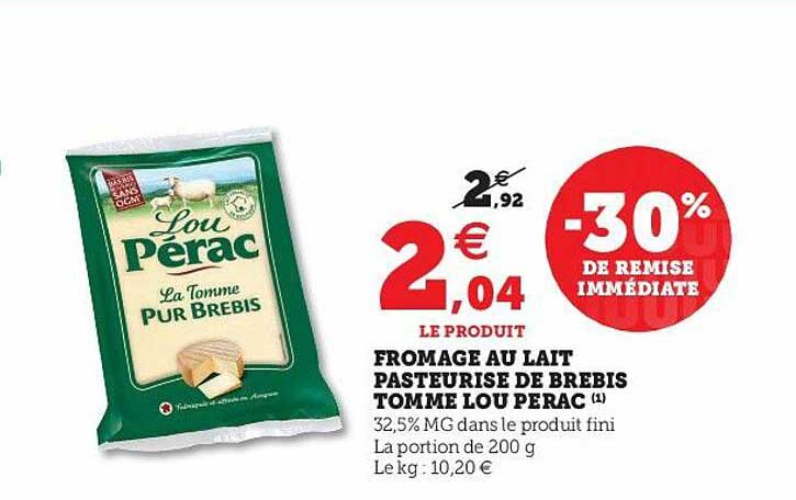 fromage au lait pasteurisé de brebis tomme lou perac