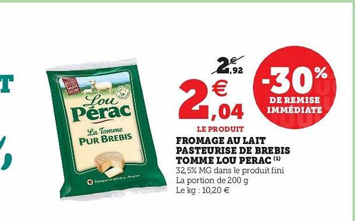 fromage au lait pasteurisé de brebis tomme lou pérac