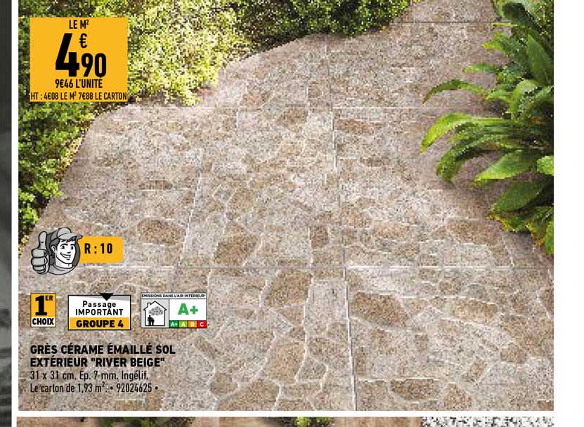 grès cérame émaille sol extérieur "river beige"