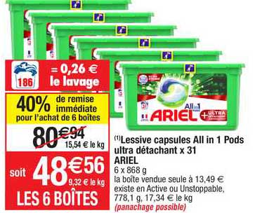 lessive capsules all in 1 pods ultra détachant x31 ariel