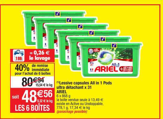 lessive capsules all in 1 pods ultra détachant x31 ariel