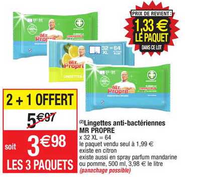 lingettes anti-bactériennes mr propre