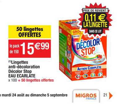 lingettes anti-décoloration décolor stop eau écarlate