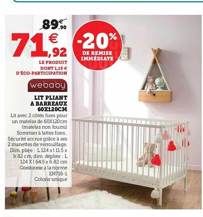 lit pliant à barreaux 60 x 120 cm webaby