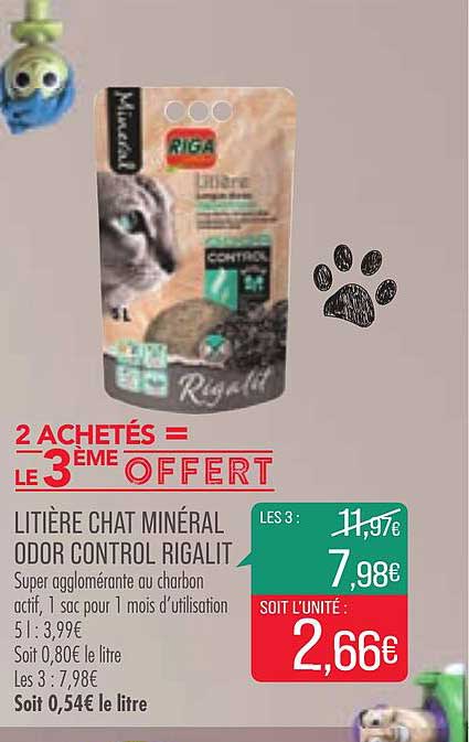 litière chat minéral odor control rigalit