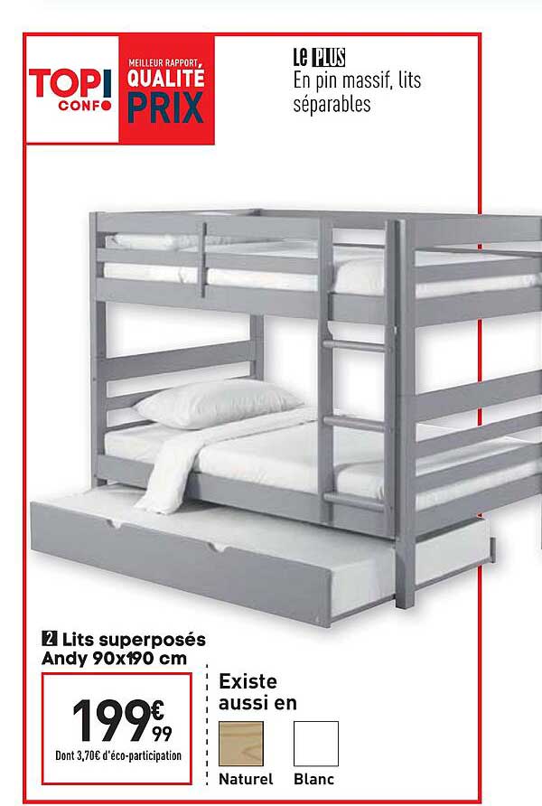 lits superposés andy 90 x 190 cm
