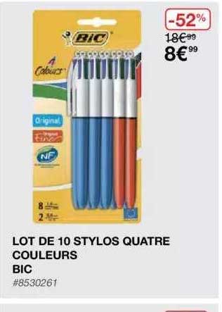 lot de 10 stylos quatre couleurs bic