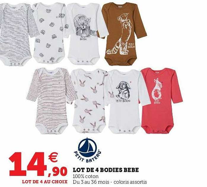 lot de 4 bodies bébé petit bateau