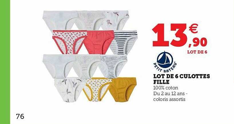 lot de 6 culottes fille petit bateau