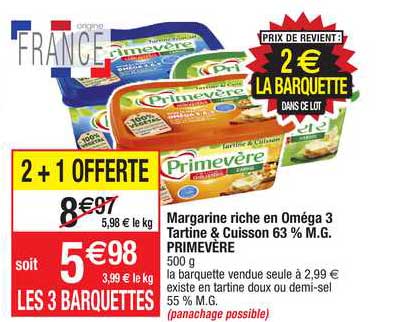 margarine riche en oméga 3 tartine & cuisson 63% m.g. primevère