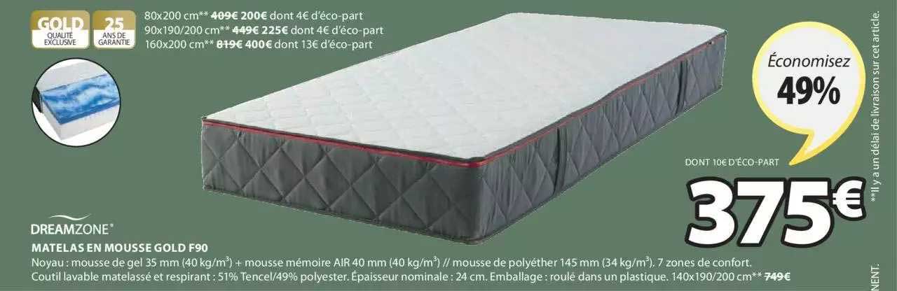 Matelas En Mousse Gold F90 Dreamzone