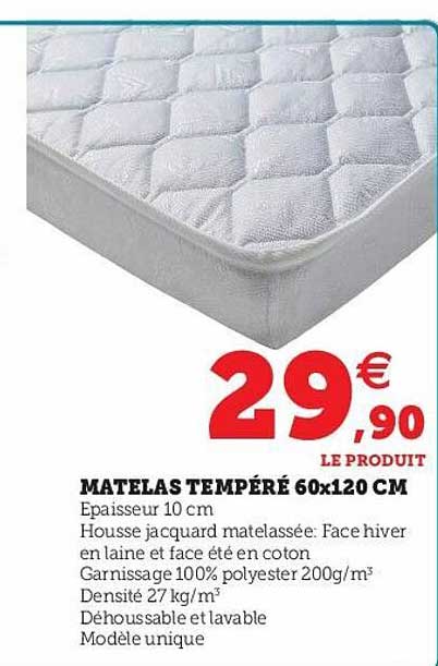 matelas tempéré 60 x 120 cm