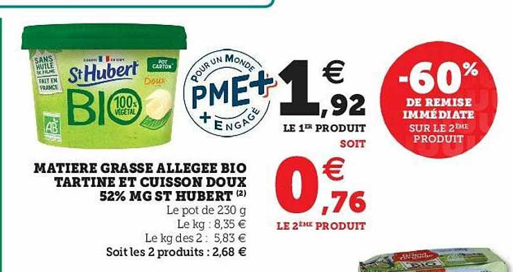 matière grasse allégée bio tartine et cuisson doux 52% mg st hubert