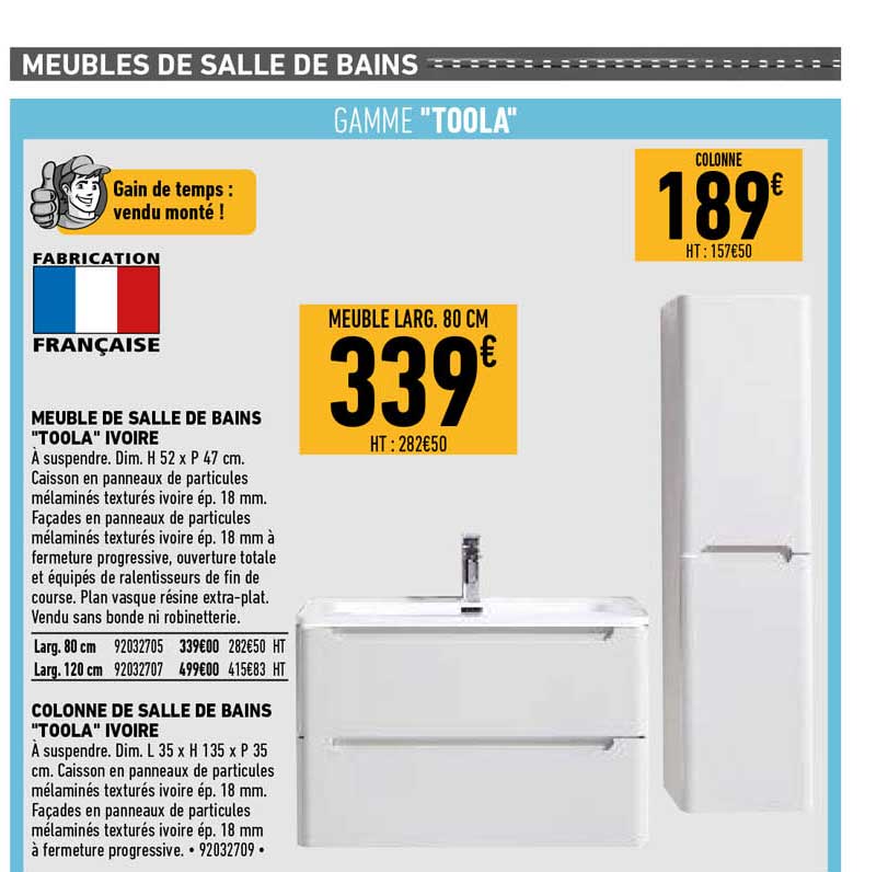 meuble de salle de bains "toola" ivoire colonne de selle de bain "toola" ivoire