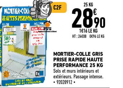 mortier-colle gris prise rapide haute performance 25 kg