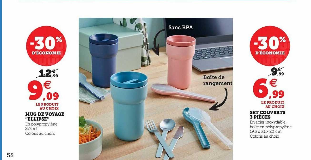 mug de voyage "ellipse", set couvert 3 pièces