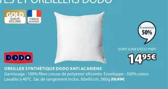 oreiller synthétique dodo anti acariens