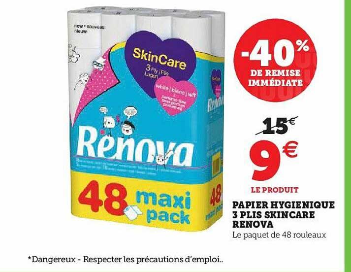 papier hygiénique 3 plis skincare renova