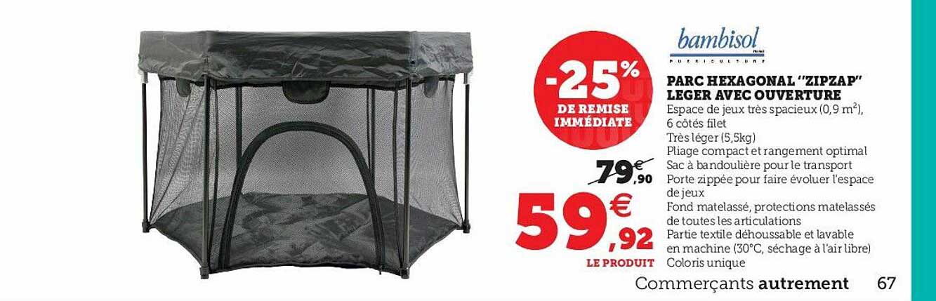 parc hexagonal "zipzap" léger avec ouverture bambisol