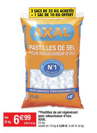 pastilles de sel régénérant pour adoucisseur d'eau axal