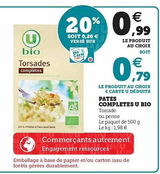 pâtes complètes u bio