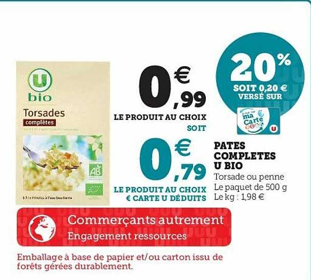 Pâtes Complètes U Bio