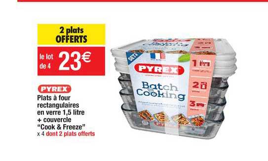 plats à four rectangulaires en verre 1,5 litre + couvercle "cook & freeze"