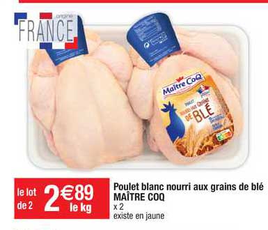 poulet blanc nourri aux grains de blé maître coq