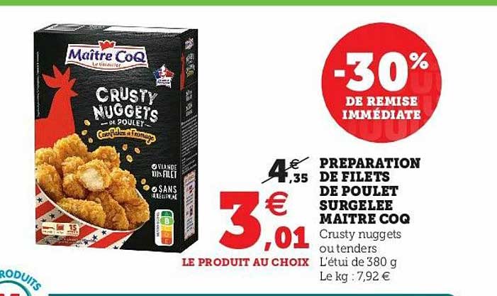 préparation de filets de poulet surgelée maître coq