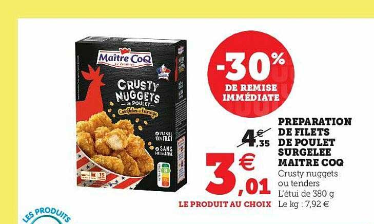 préparation de filets de poulet surgelée maître coq